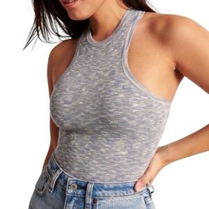 Abercrombie Blue Marled Sleeveless Knit One Piece Thong Bodysuit Tank Top Medium
